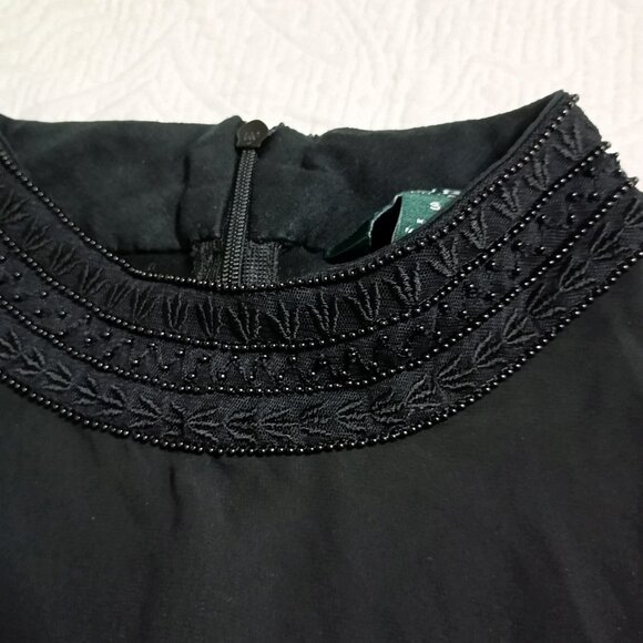 Lauren Ralph Lauren Womens Sheer Black Long Sleeve Blouse With Beaded Collar Siz - Picture 6 of 9